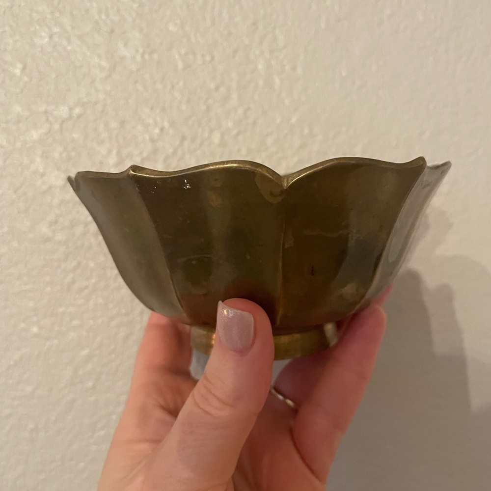 Vintage Small Solid Brass Lotus Flower Bowl
